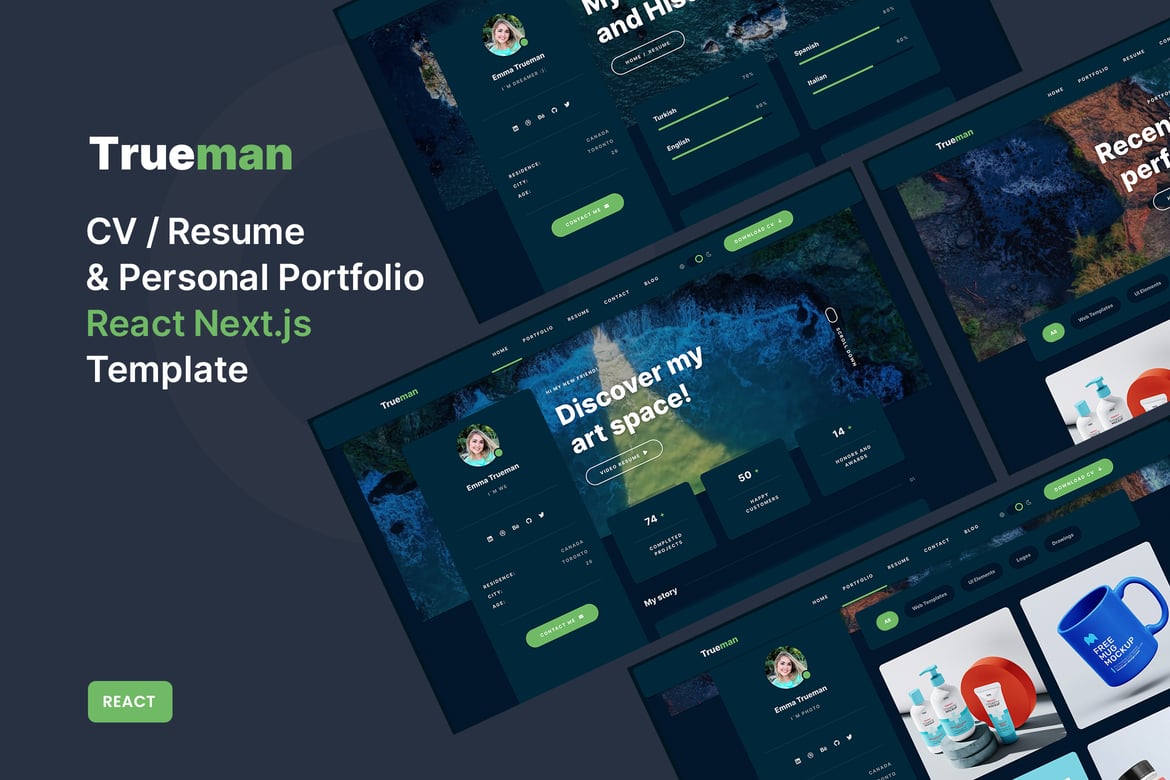 Trueman - Template Website Portofolio Pribadi React Next.js yang Modern