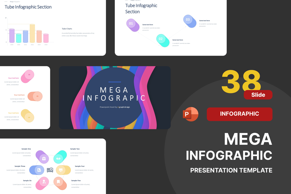 Template PowerPoint Infografis Tube & Curve yang Menarik