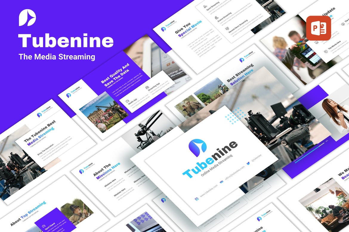 Tubenine - Template PowerPoint Streaming Media yang Menarik