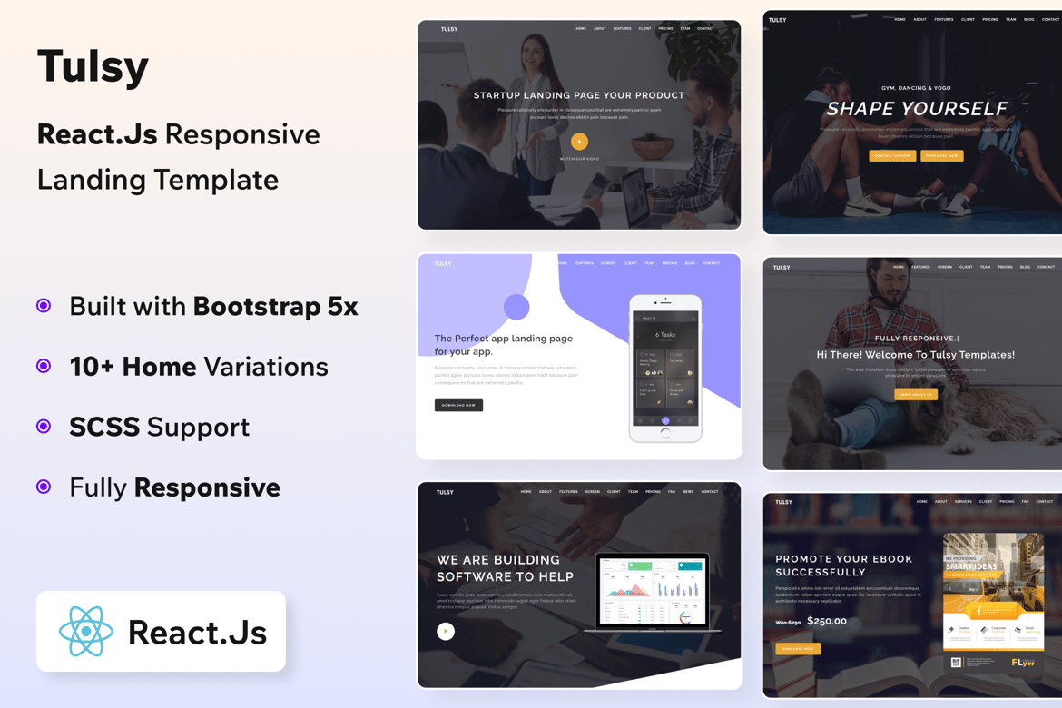 Tulsy - Template Website Landing Page React Serbaguna yang Elegan