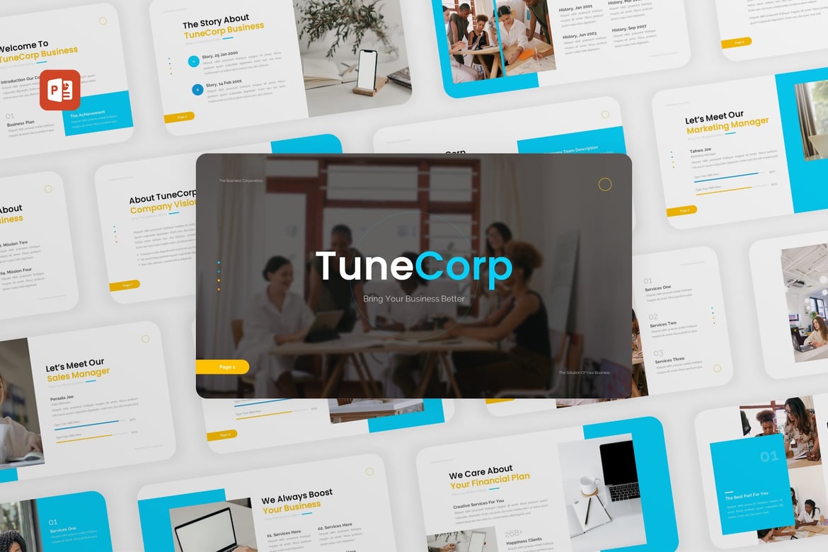 Template PowerPoint Bisnis TuneCorp - Solusi Presentasi Profesional
