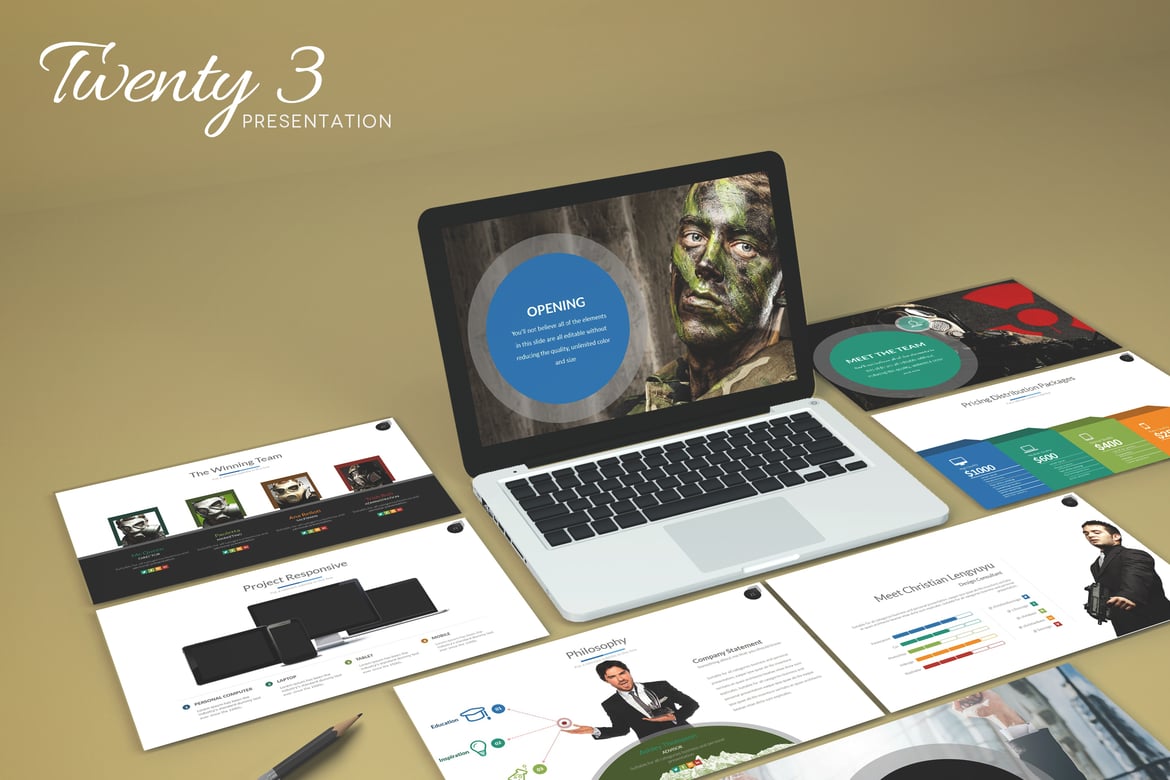 Template PowerPoint Kreatif Twenty 3 untuk Presentasi Menarik