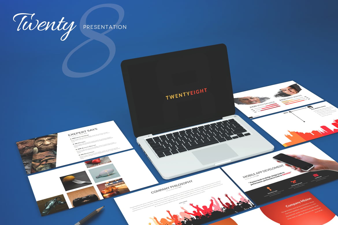 Template PowerPoint Kreatif Twenty 8 untuk Presentasi Menarik