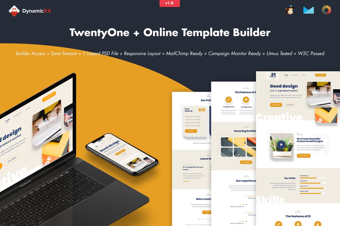 TwentyOne - Template Website Kreatif untuk Email dan Pembuatnya