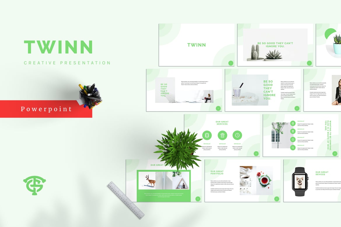 Template PowerPoint Twinn: Kreatif dan Bersih untuk Presentasi Anda