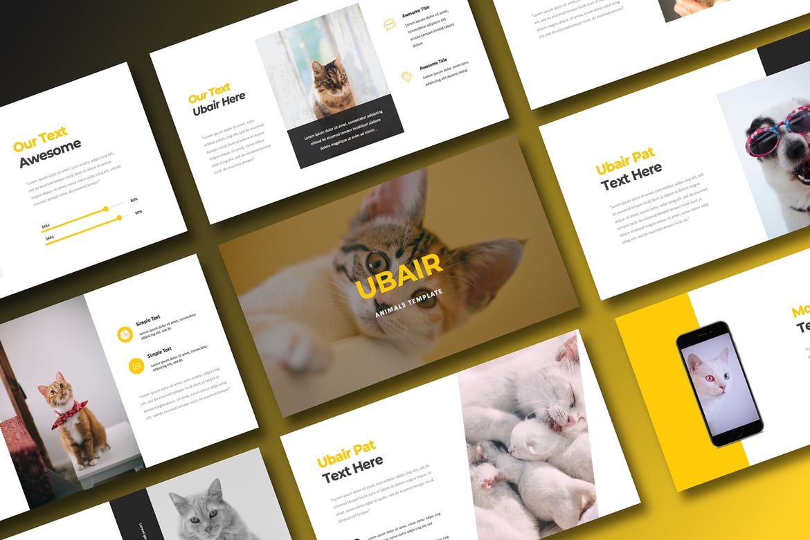 Template PowerPoint Ubair Animals yang Minimalis dan Fleksibel