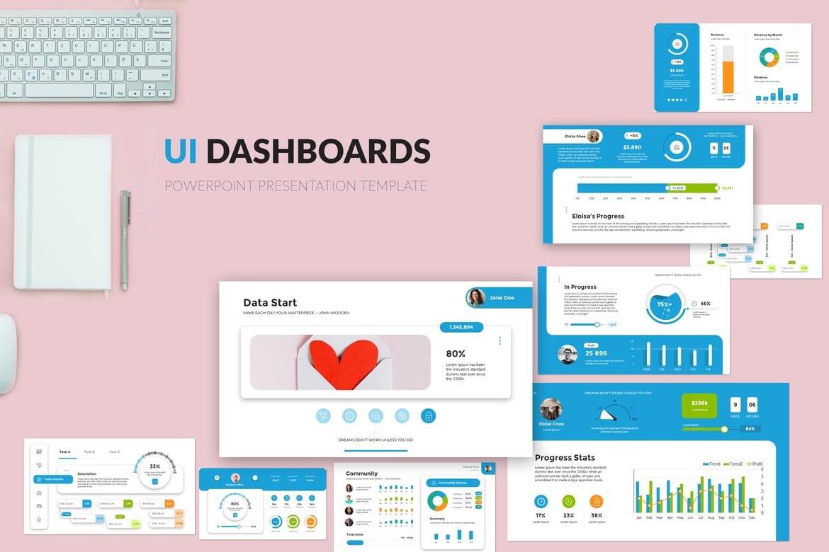 Template Presentasi PowerPoint Dashboard UI yang Menarik