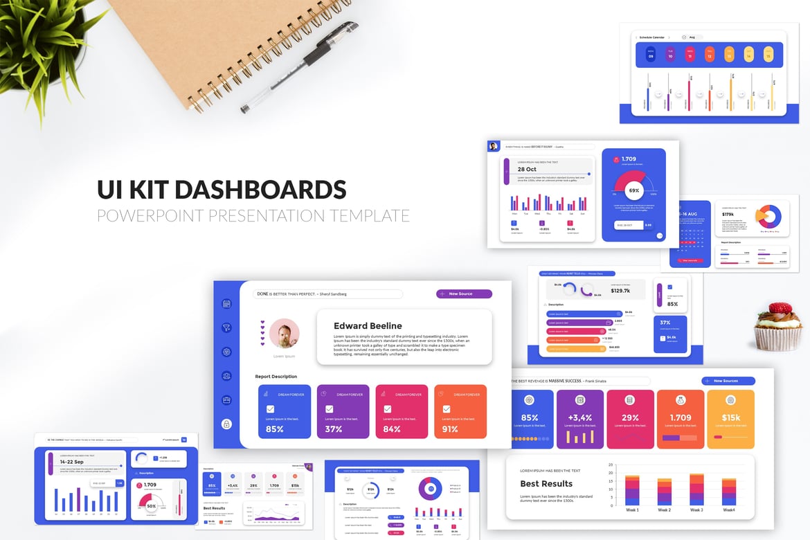 Template Presentasi PowerPoint UI Kit Dashboard yang Menarik