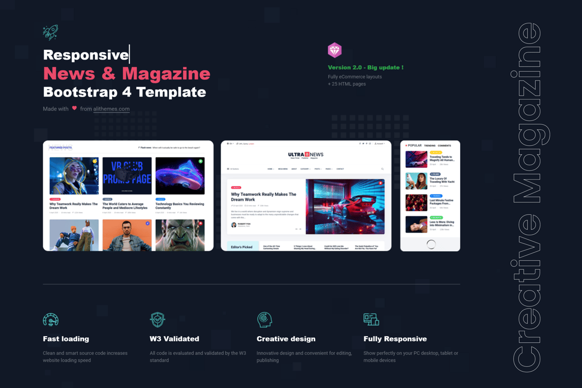 UltraNews - Template Website Majalah Kreatif Berbasis HTML Bootstrap