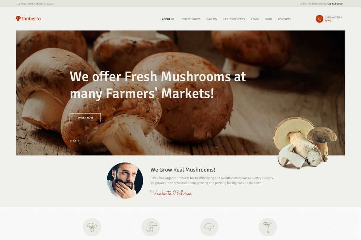 Umberto - Tema WordPress Toko Produk Organik dan Pertanian Jamur