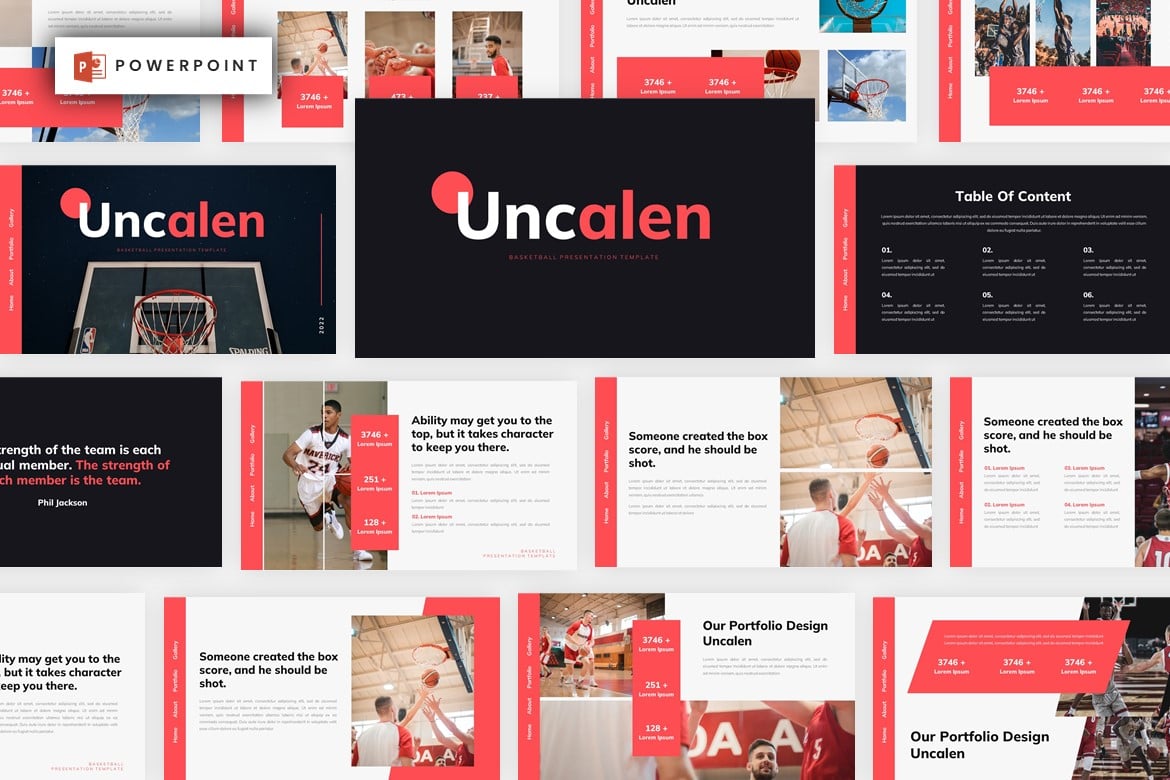 Template Presentasi PowerPoint Uncalen untuk Olahraga Basket yang Profesional dan Modern