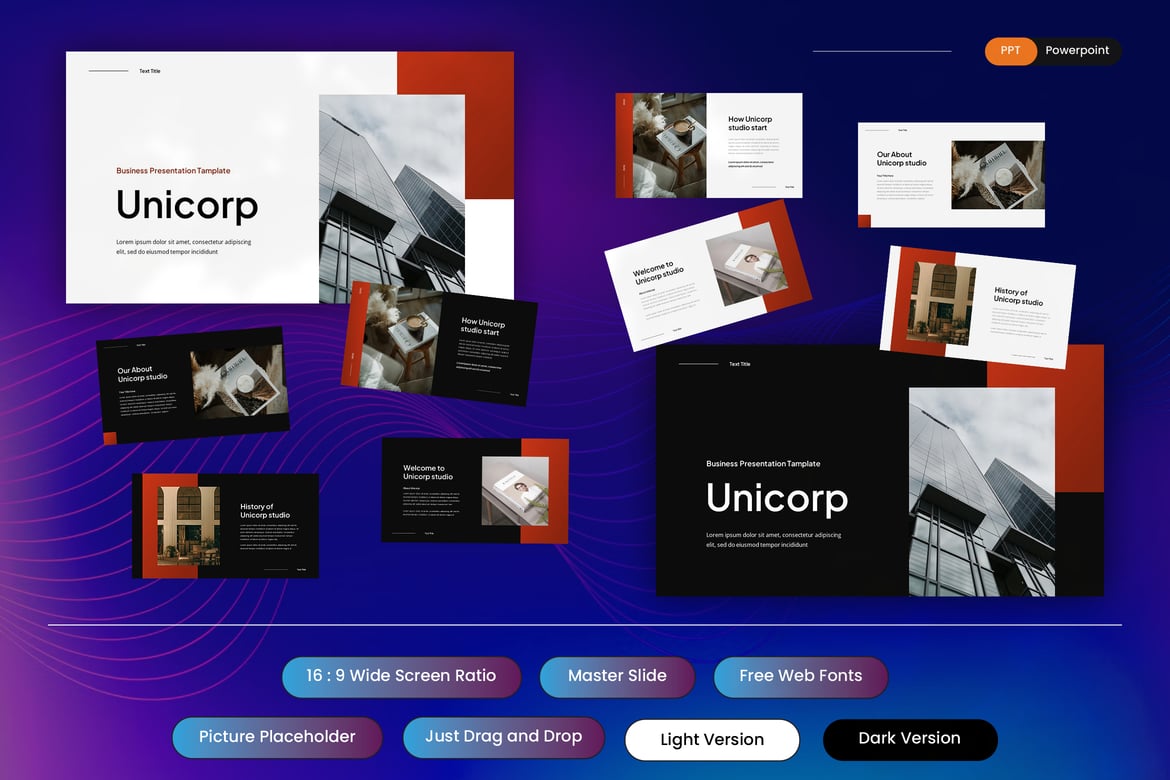 Unicorp - Template PowerPoint Bisnis yang Menarik