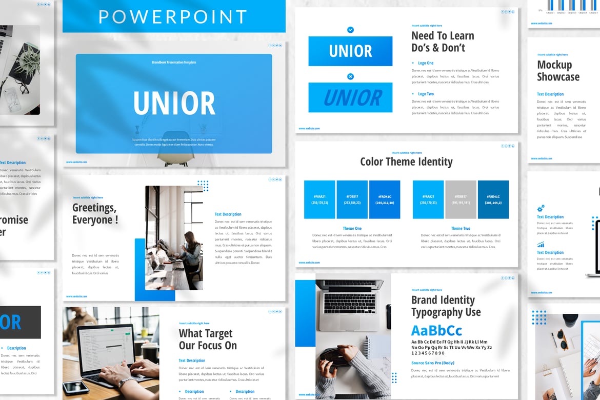 Template Powerpoint Identitas Merek Unior yang Menarik