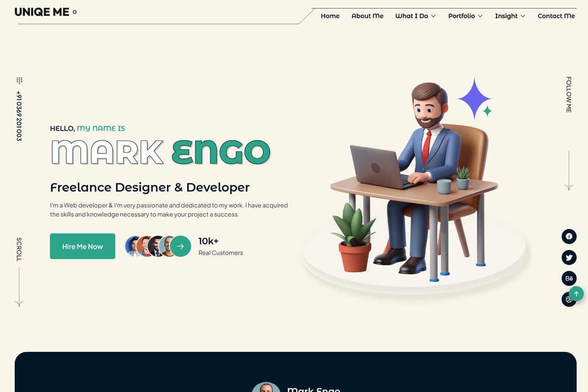 Uniqeme - Template Web Portofolio Pribadi yang Kreatif