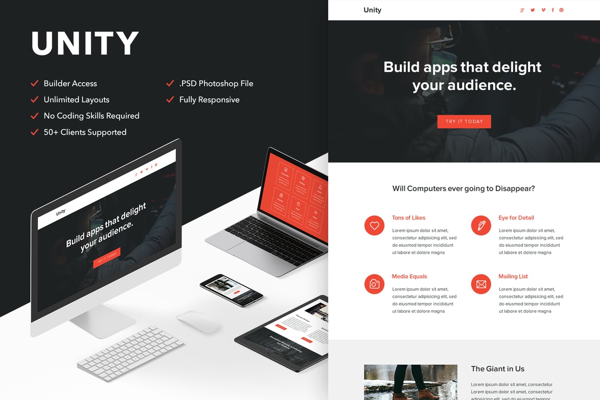 Template Website Unity - Email Responsif dengan Akses Themebuilder