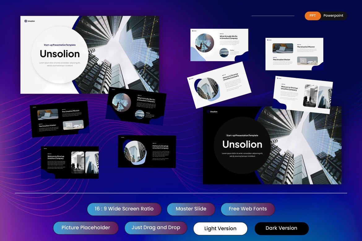 Template Presentasi PowerPoint Unsolion untuk Startup yang Menarik