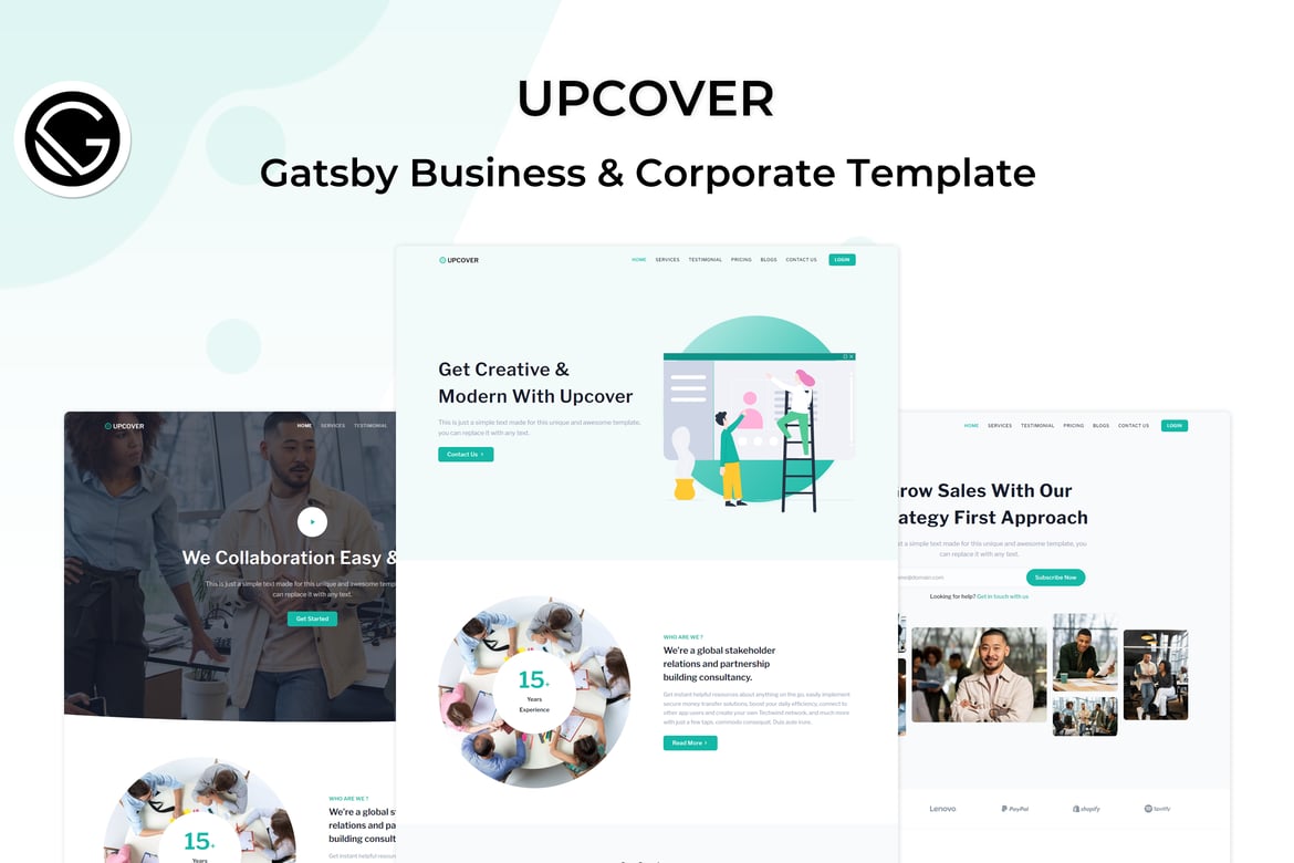 Upcover - Template Website Landing Page Bisnis Berbasis Gatsby.js