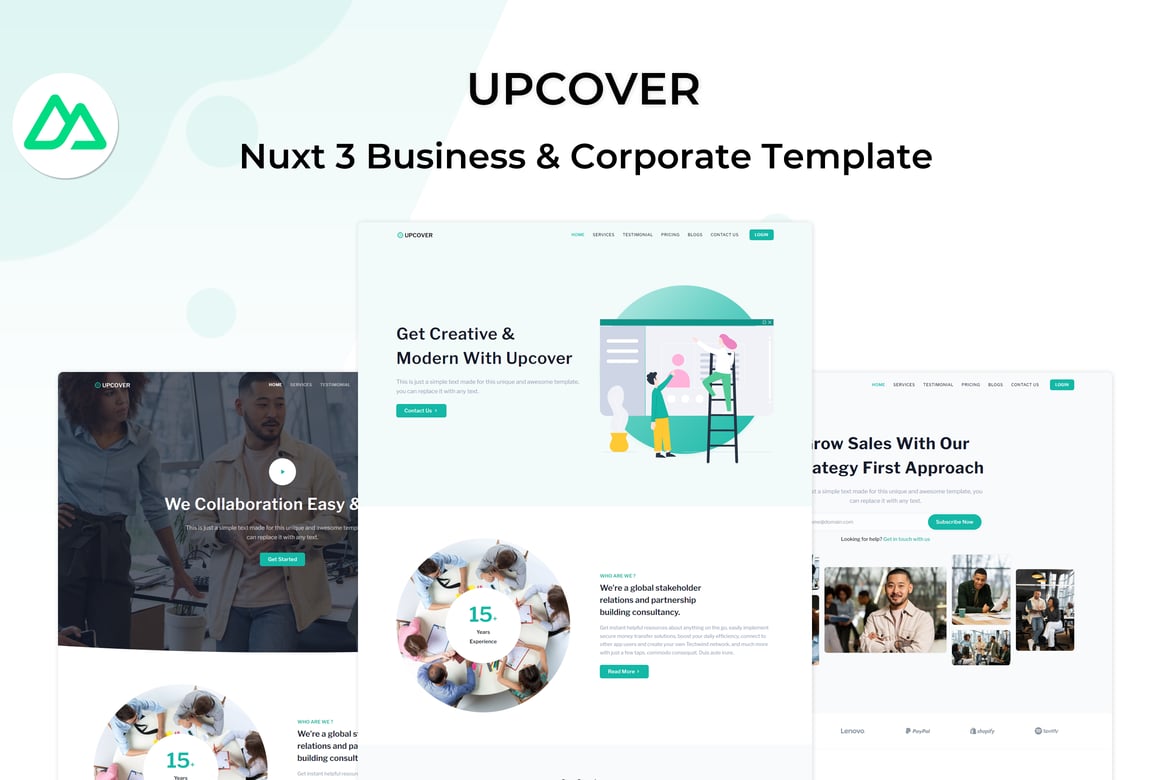 Upcover - Template Website Landing Page Bisnis Nuxt 3 yang Menarik