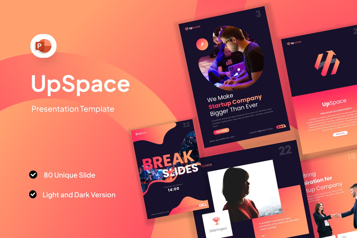 Template PowerPoint Portrait Bisnis UpSpace yang Menarik