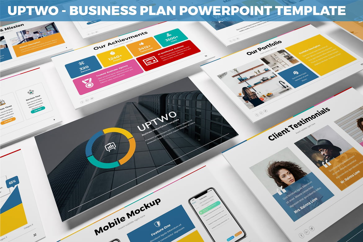 Template PowerPoint Rencana Bisnis UpTwo yang Modern dan Menarik