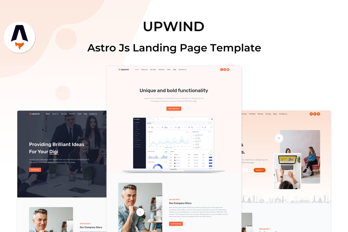 Upwind - Template Website Landing Page Astro JS yang Modern dan Responsif