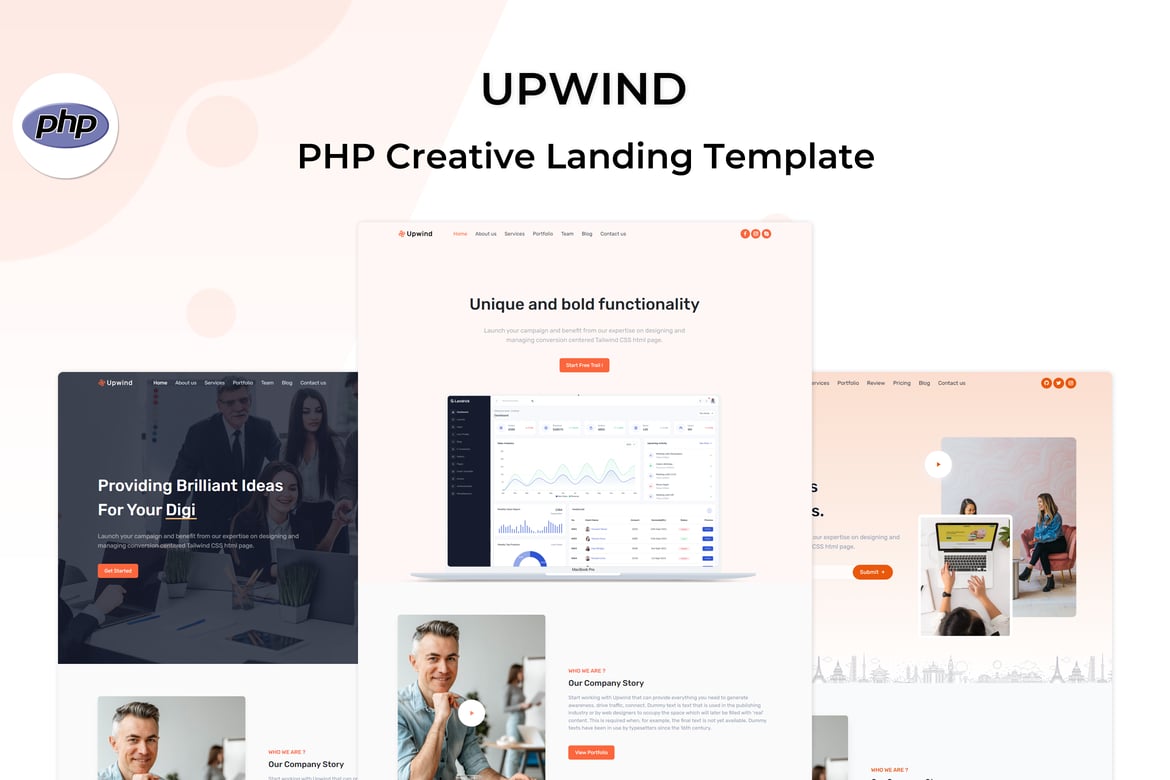 Upwind - Template Website Landing Page PHP Serbaguna yang Modern