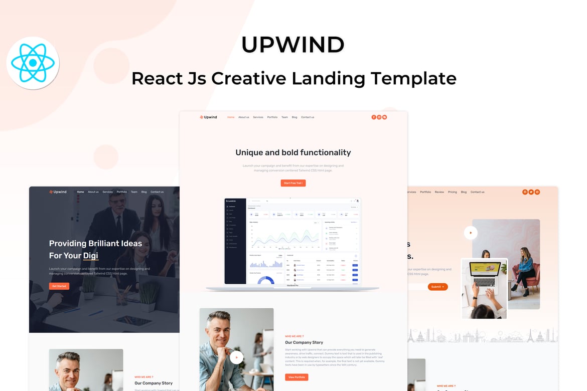 Upwind - Template Website Landing Page React Js Modern dan Responsif