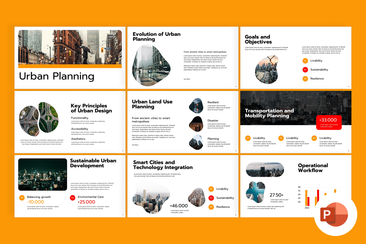 Template Presentasi PowerPoint Perencanaan Kota yang Menarik