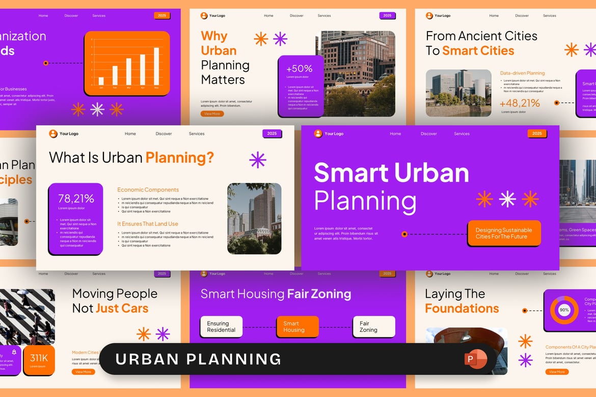 Template Presentasi PowerPoint Perencanaan Perkotaan yang Modern dan Menarik