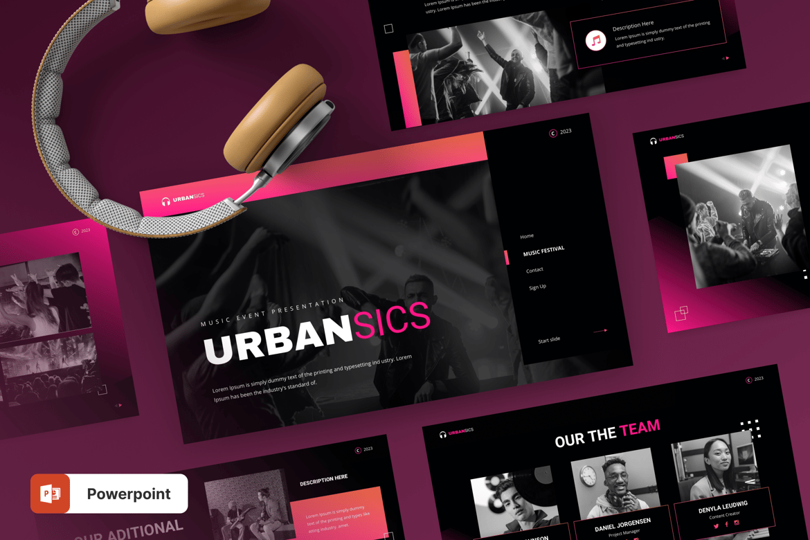 Template Powerpoint Urbansics - Presentasi Acara Musik yang Menarik