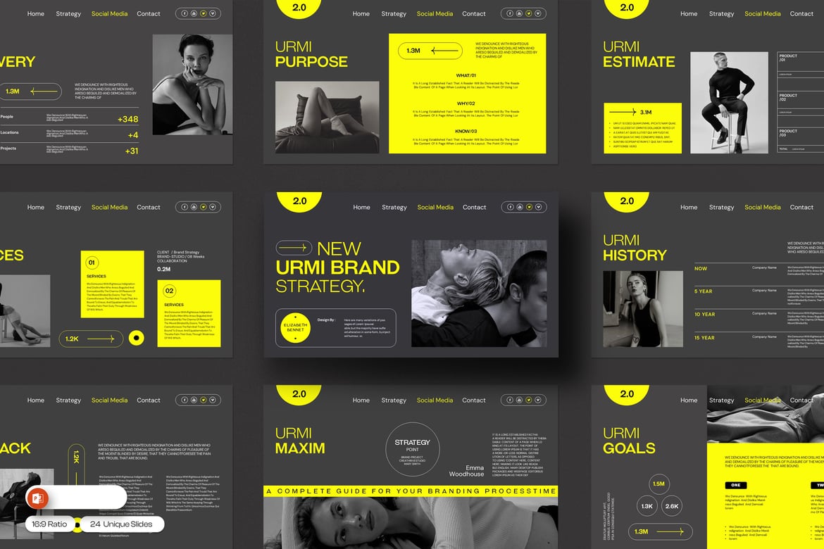 Template PowerPoint Strategi Merek Urmi yang Profesional dan Menarik