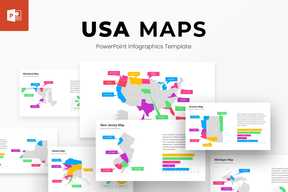 Template PowerPoint Peta USA yang Menarik dan Profesional