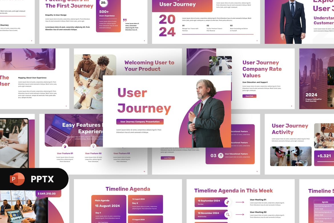 Template PowerPoint Perjalanan Pengguna yang Modern dan Menarik