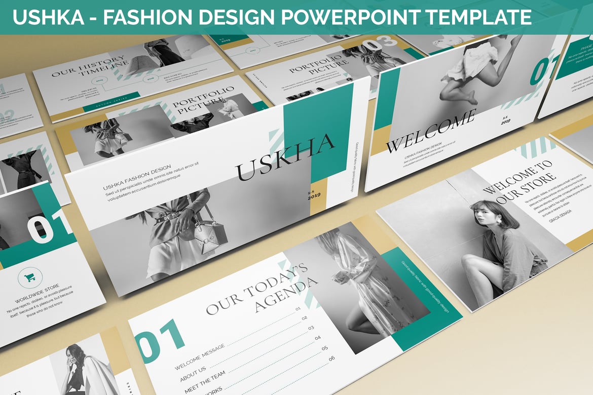 Ushka - Template Powerpoint Desain Fashion yang Modern dan Kreatif