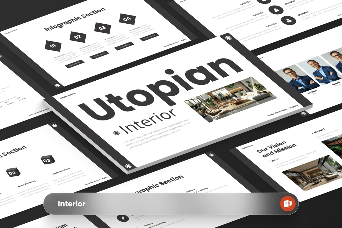 Template Presentasi PowerPoint Utopian untuk Desain Interior