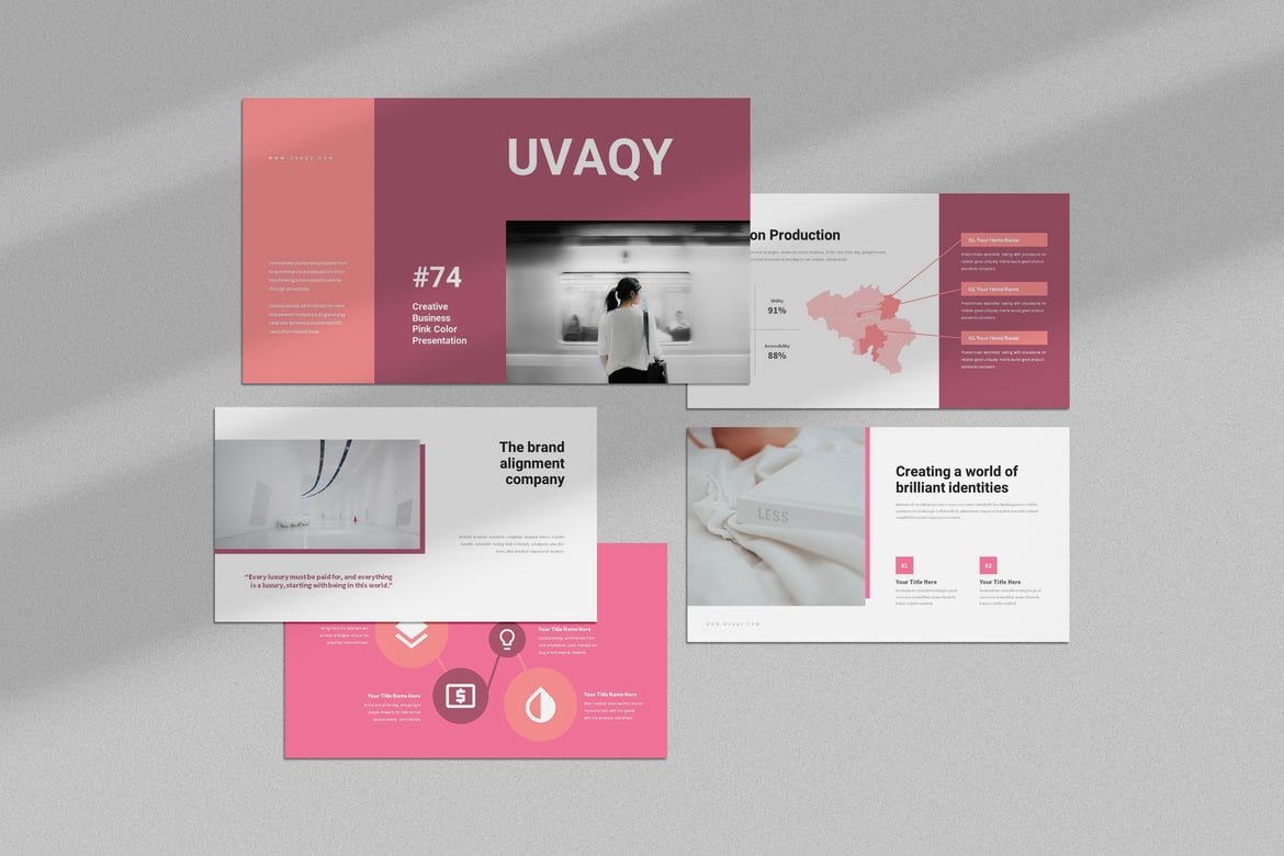 Uvaqy: Template Presentasi PowerPoint Kreatif Berwarna Pink