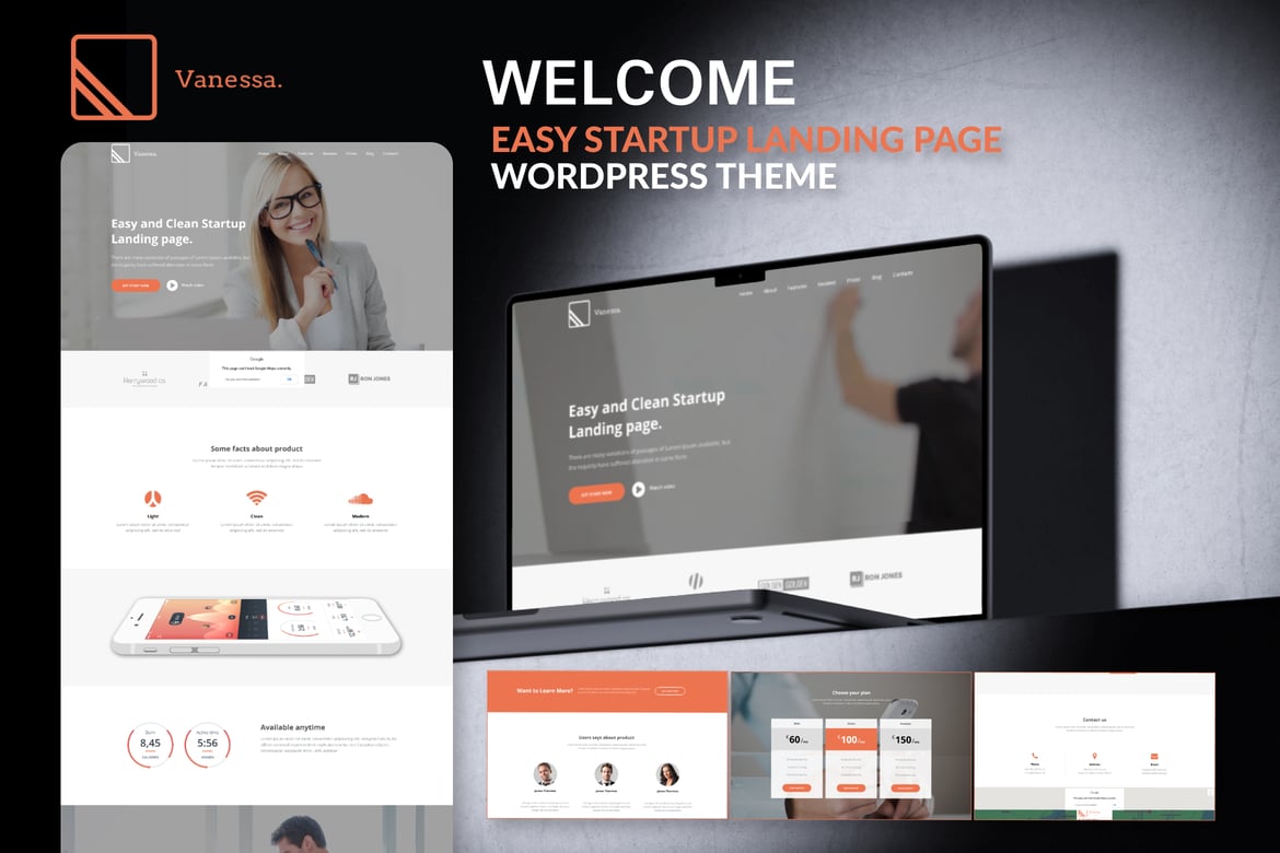 Vanessa - Tema WordPress Landing Page Startup yang Modern dan Menarik