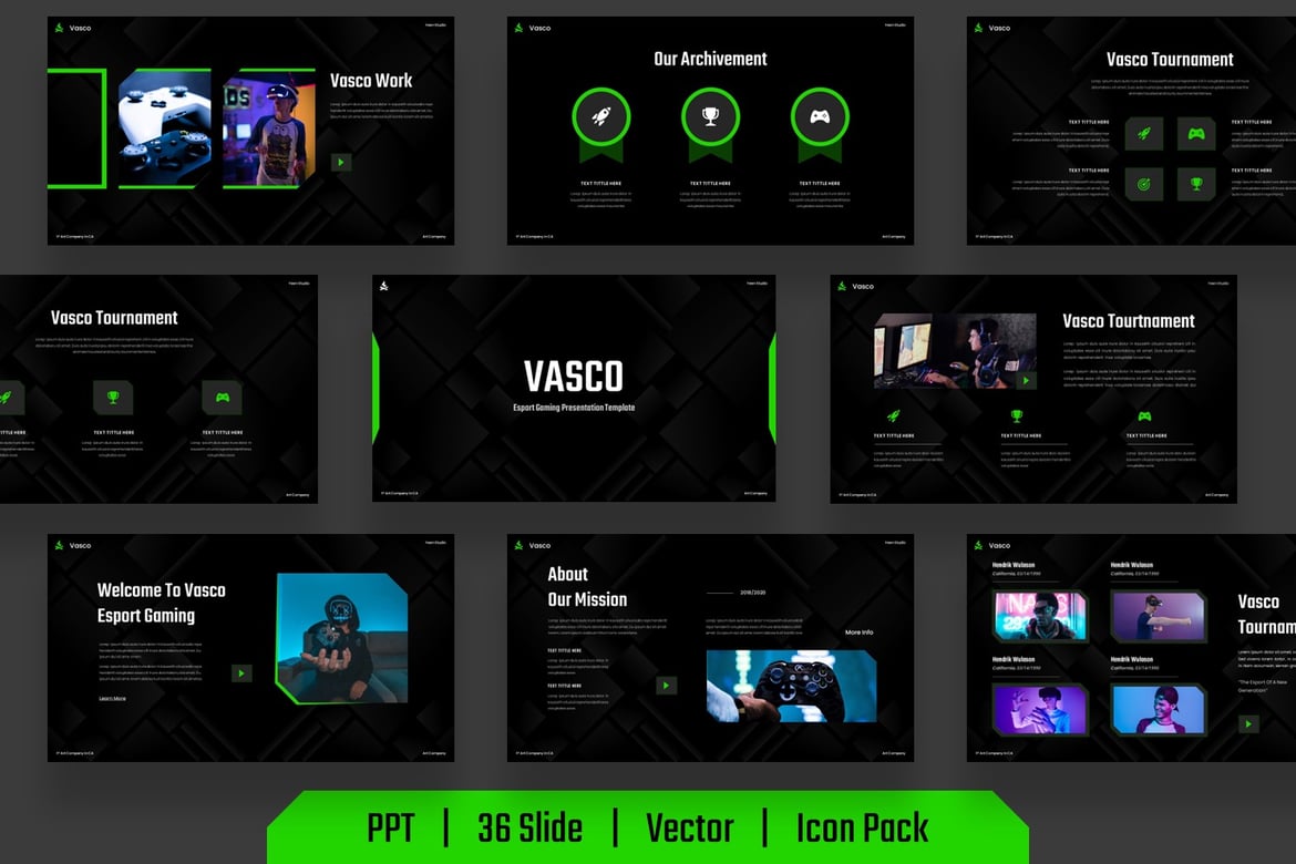 Vasco - Template PowerPoint Gaming Esport yang Menarik