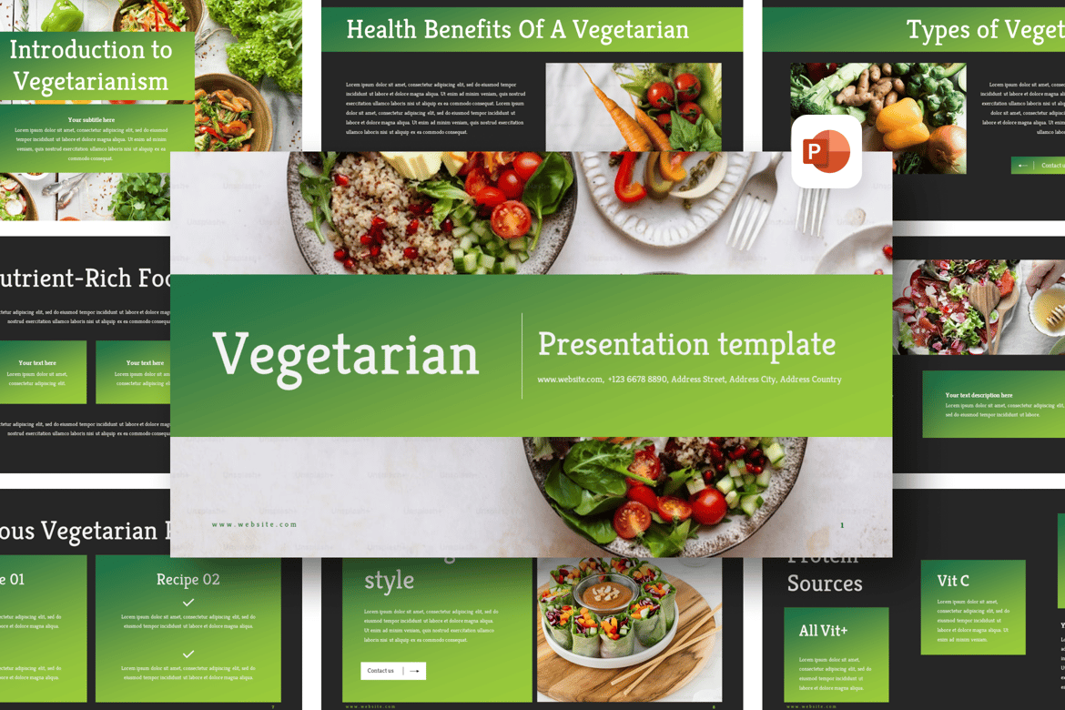 Template Presentasi PowerPoint Vegetarian yang Menarik dan Informatif