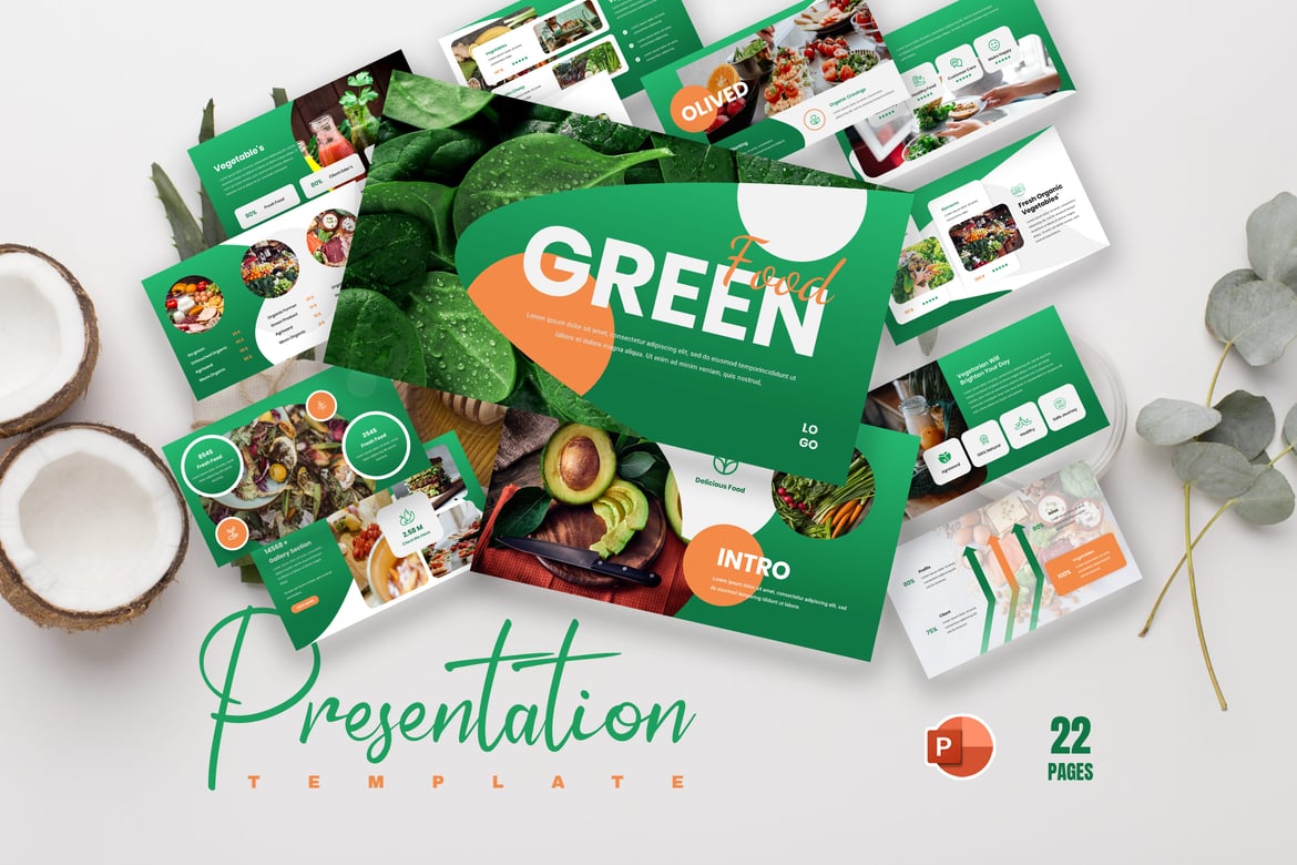 Template Presentasi PowerPoint Makanan Organik Vegi yang Menarik