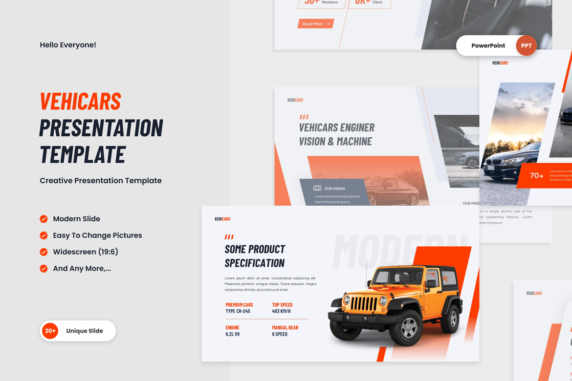 Vehicars - Template Presentasi PowerPoint untuk Dealer & Sewa Mobil