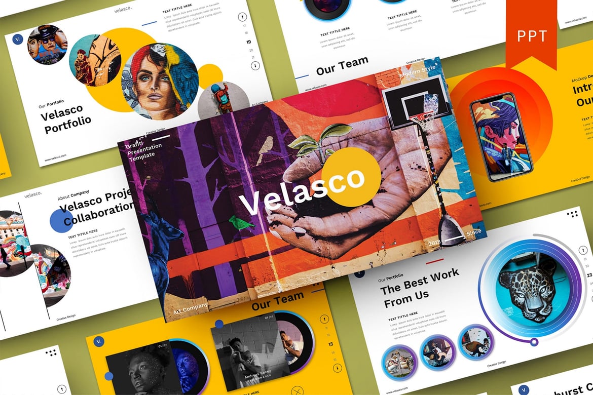 Template Presentasi Velasco – Grafiti yang Kreatif dan Profesional
