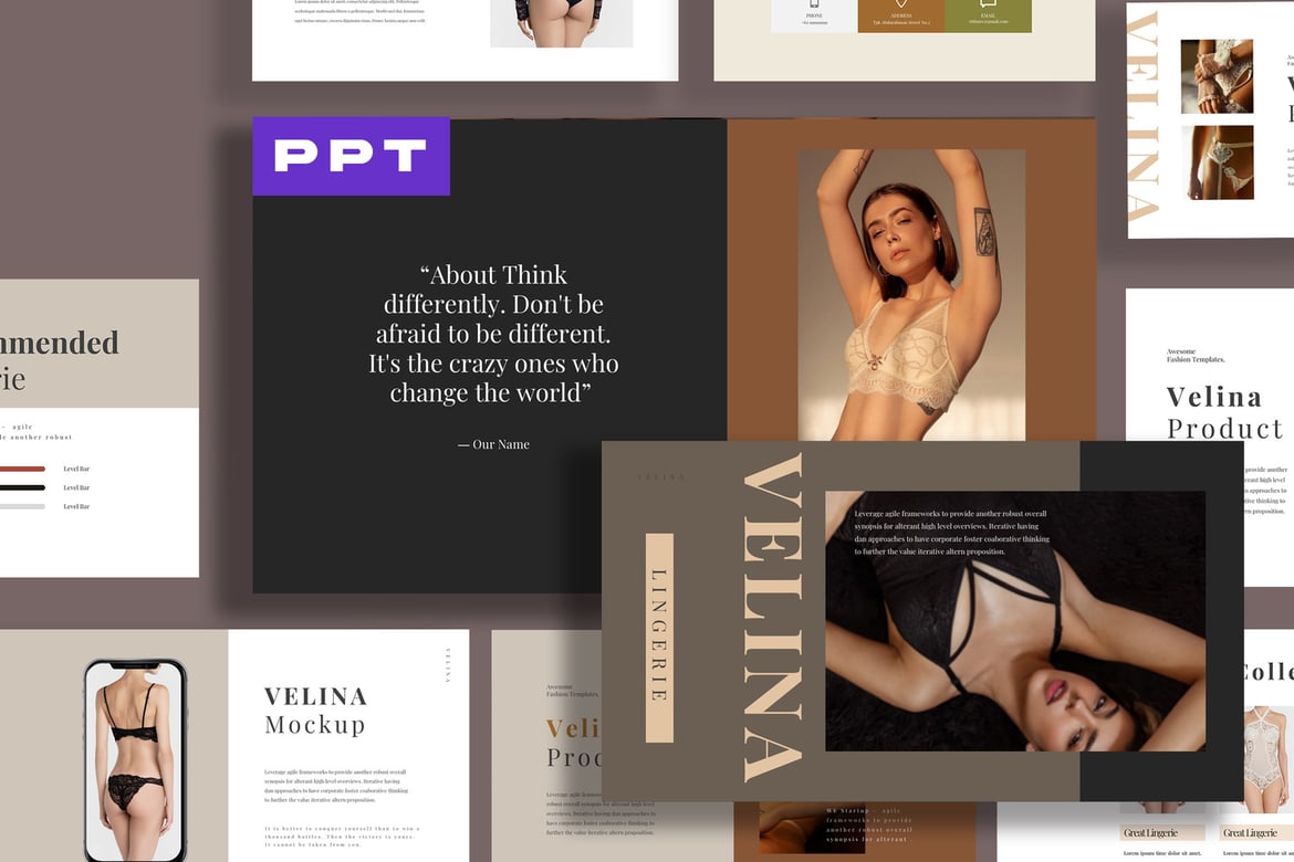 Template Presentasi PowerPoint Velina Lingerie yang Modern dan Stylish