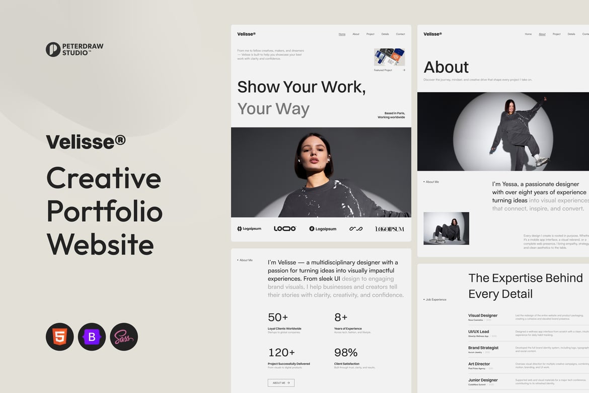Template Website Velisse: Portofolio Pribadi & Agensi Kreatif yang Modern