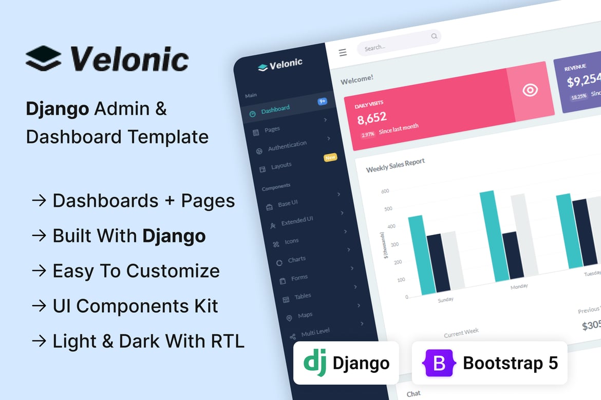 Velonic - Template Website Admin Dashboard Modern dengan Django & Bootstrap