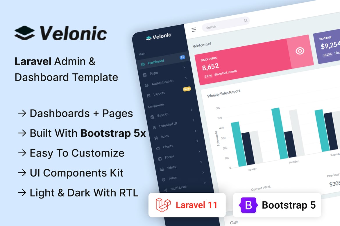 Velonic - Template Admin & Dashboard Laravel yang Modern dan Responsif