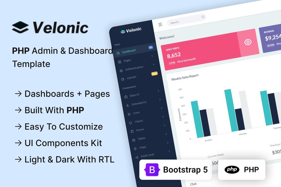 Velonic - Template Admin PHP dan Dashboard Modern