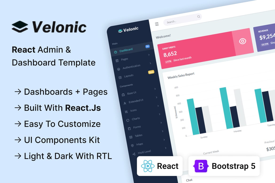 Velonic - Template Website Admin & Dashboard Berbasis React
