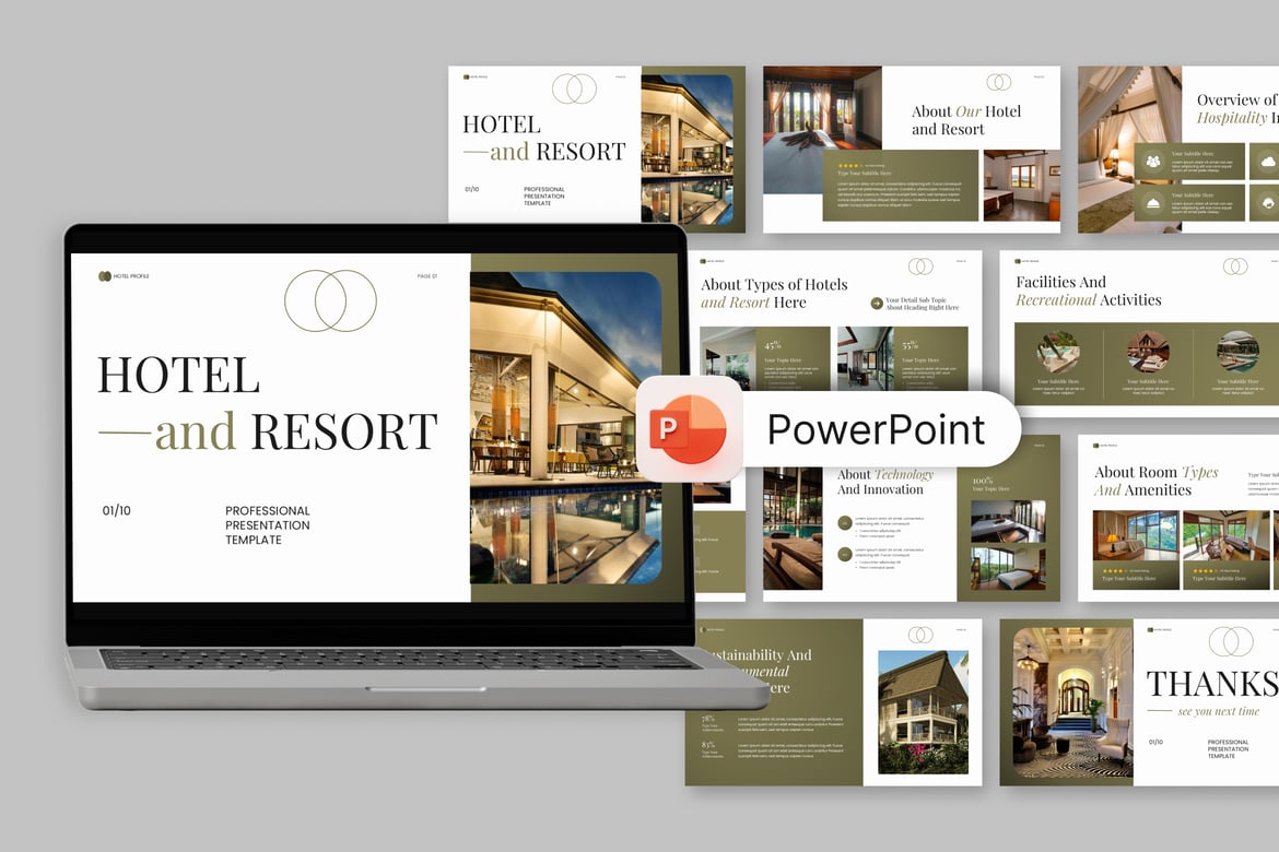 Template Presentasi PowerPoint Veloria Hotel & Resort yang Elegan