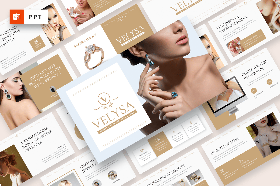 VELYSA - Template Powerpoint Perhiasan yang Elegan dan Modern